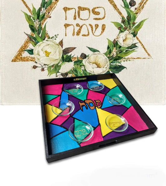 Art Deco Faux Stained Glass Seder Plate, Hand-Painted Pesach Plate