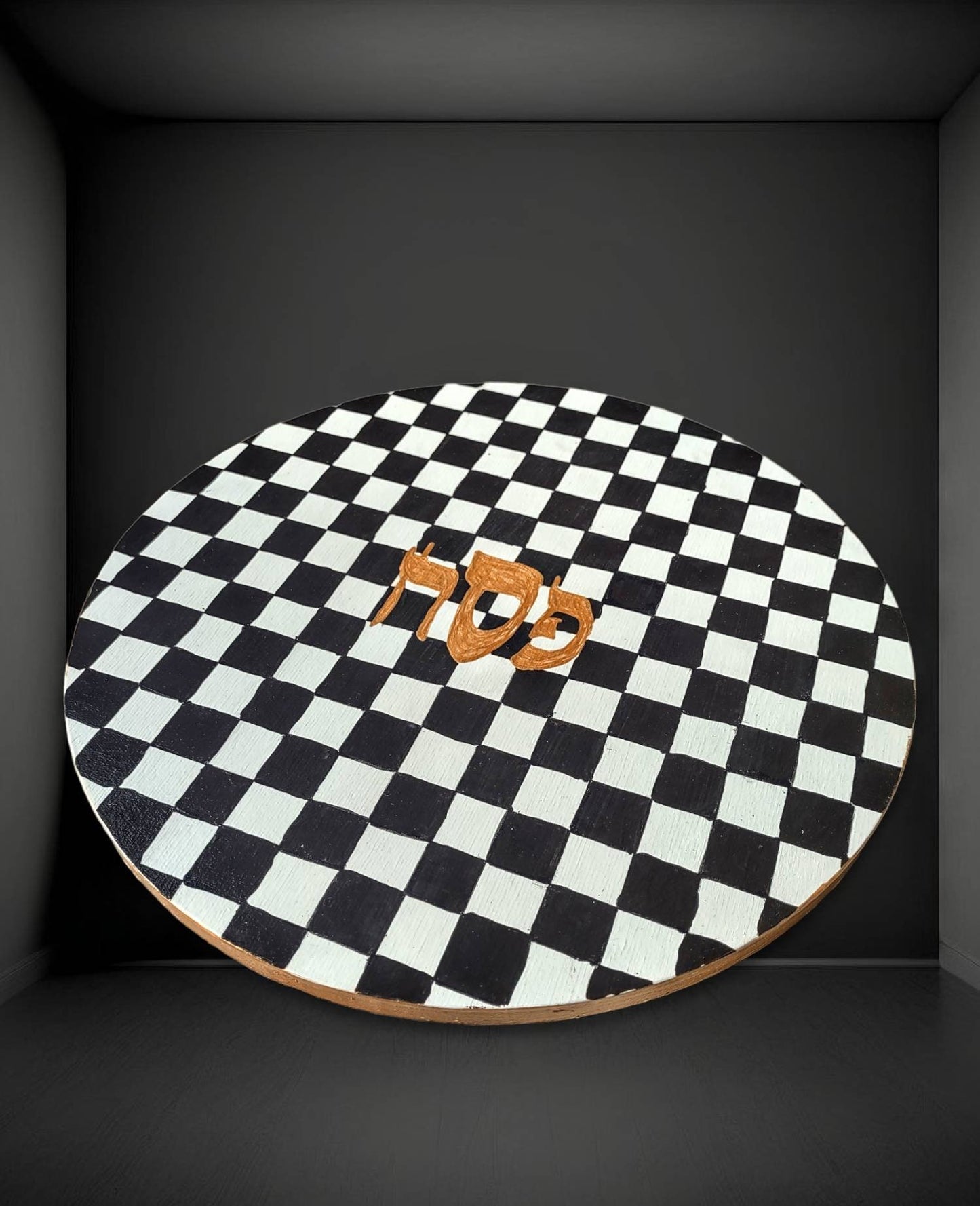 Checkerboard Black White Gold Seder Plate Passover Pesach