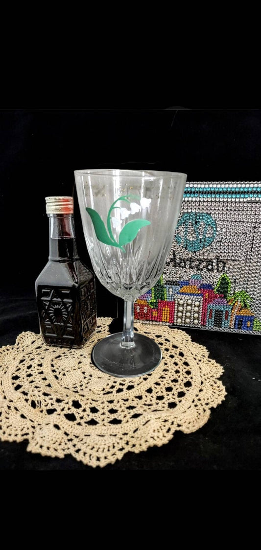 Blessing Over Wine Kiddish Cup Lilies Etched Glass Hand Painted Passover Tableware