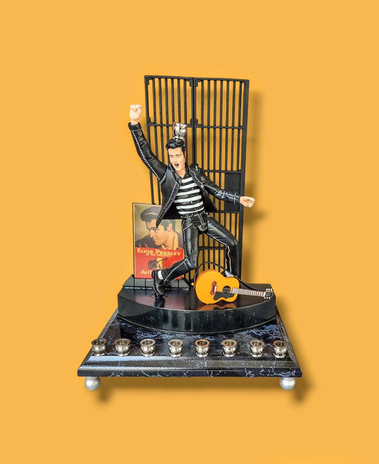 The King Elvis Presley Collector Hanukah Menorah Candle Holder Judaica Jailhouse Rock Hebrew