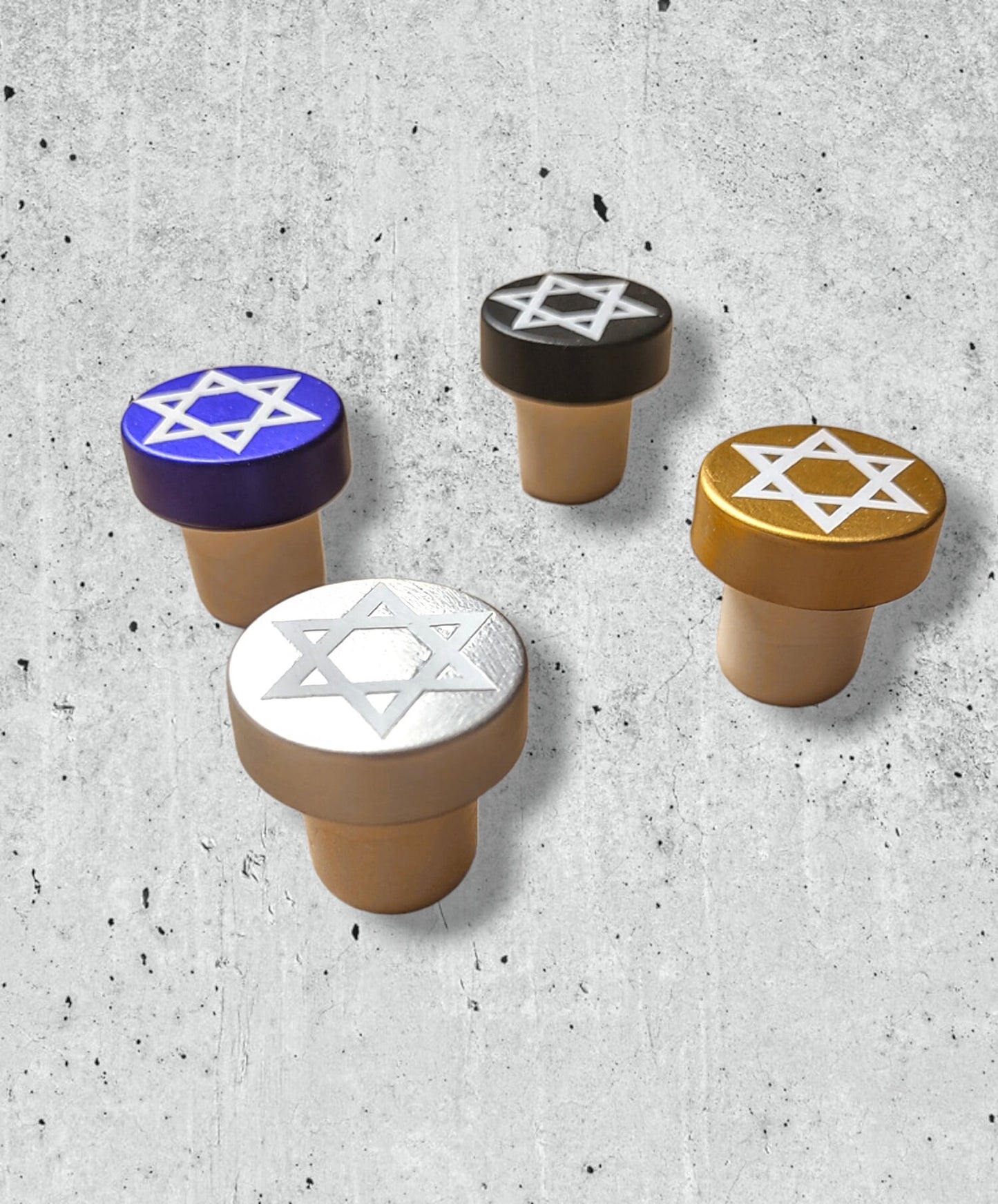 Jewish Star Metallic Wine Stopper- Hanukkah wooden wine cork