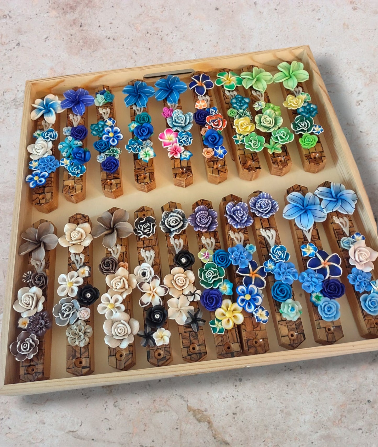 Olive Wood Mezuzah Case with Silicone Flowers - Judaica Gift