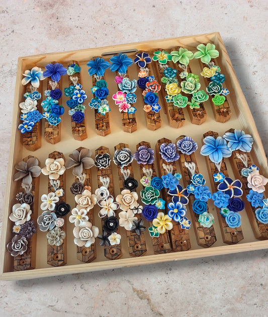 Olive Wood Mezuzah Case with Silicone Flowers - Judaica Gift