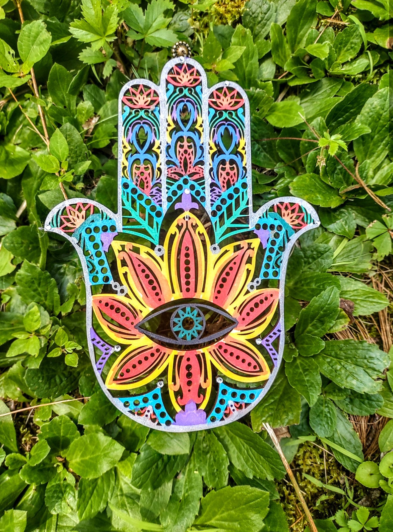 Hand Painted Wooden Hamsa Wall Hanging: Fatima, Evil Eye, Tree of Life
