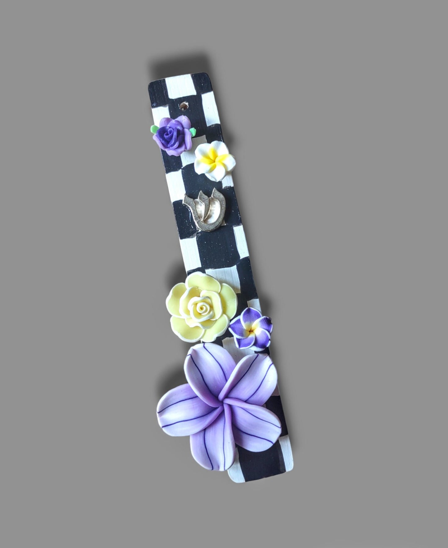 Hand-Painted Mezuzah Case: Checkerboard & Silicone Flowers