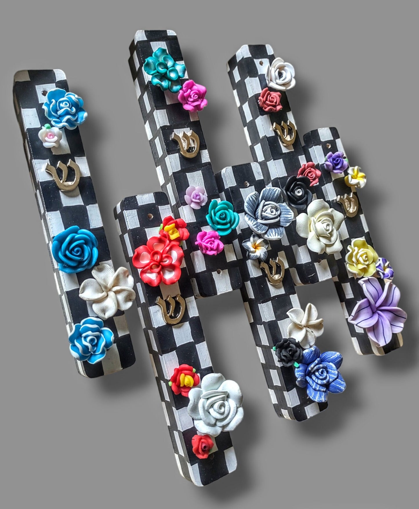 Hand-Painted Mezuzah Case: Checkerboard & Silicone Flowers