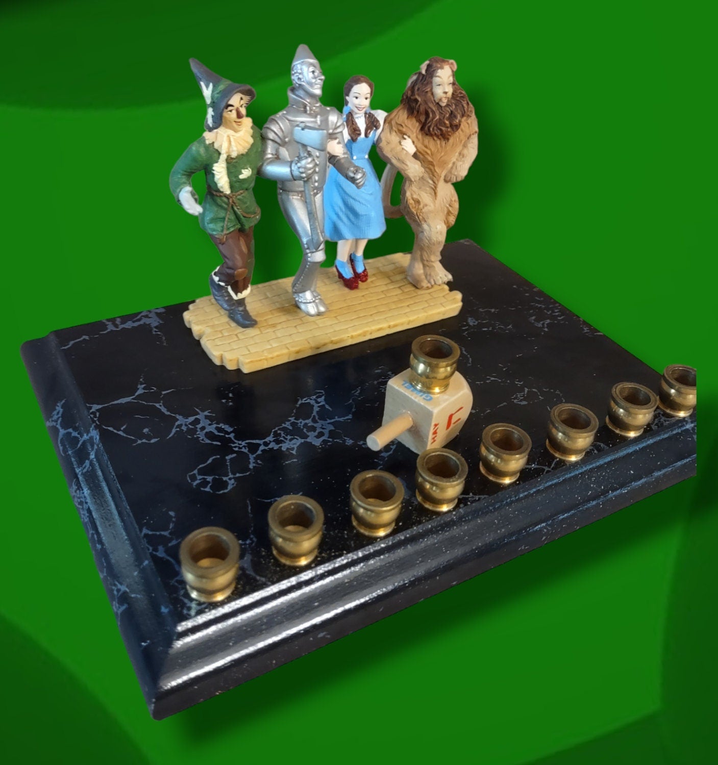 Wizard of Oz Menorah: Repurposed Resin Figures, Handmade Hanukkah Decor