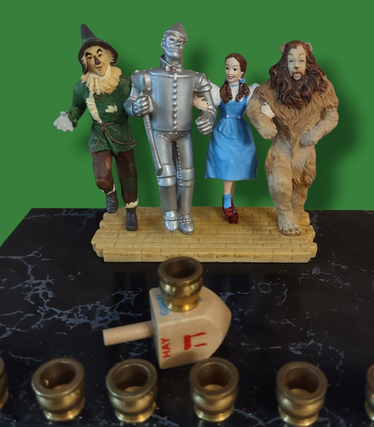 Wizard of Oz Menorah: Repurposed Resin Figures, Handmade Hanukkah Decor