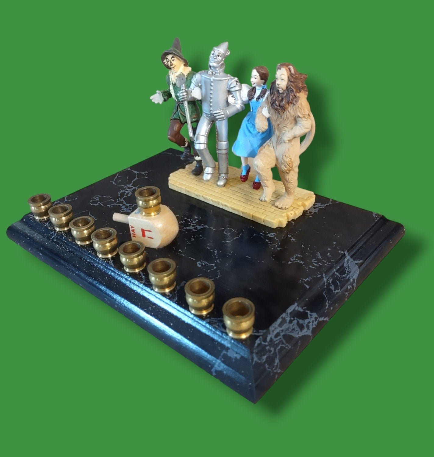 Wizard of Oz Menorah: Repurposed Resin Figures, Handmade Hanukkah Decor