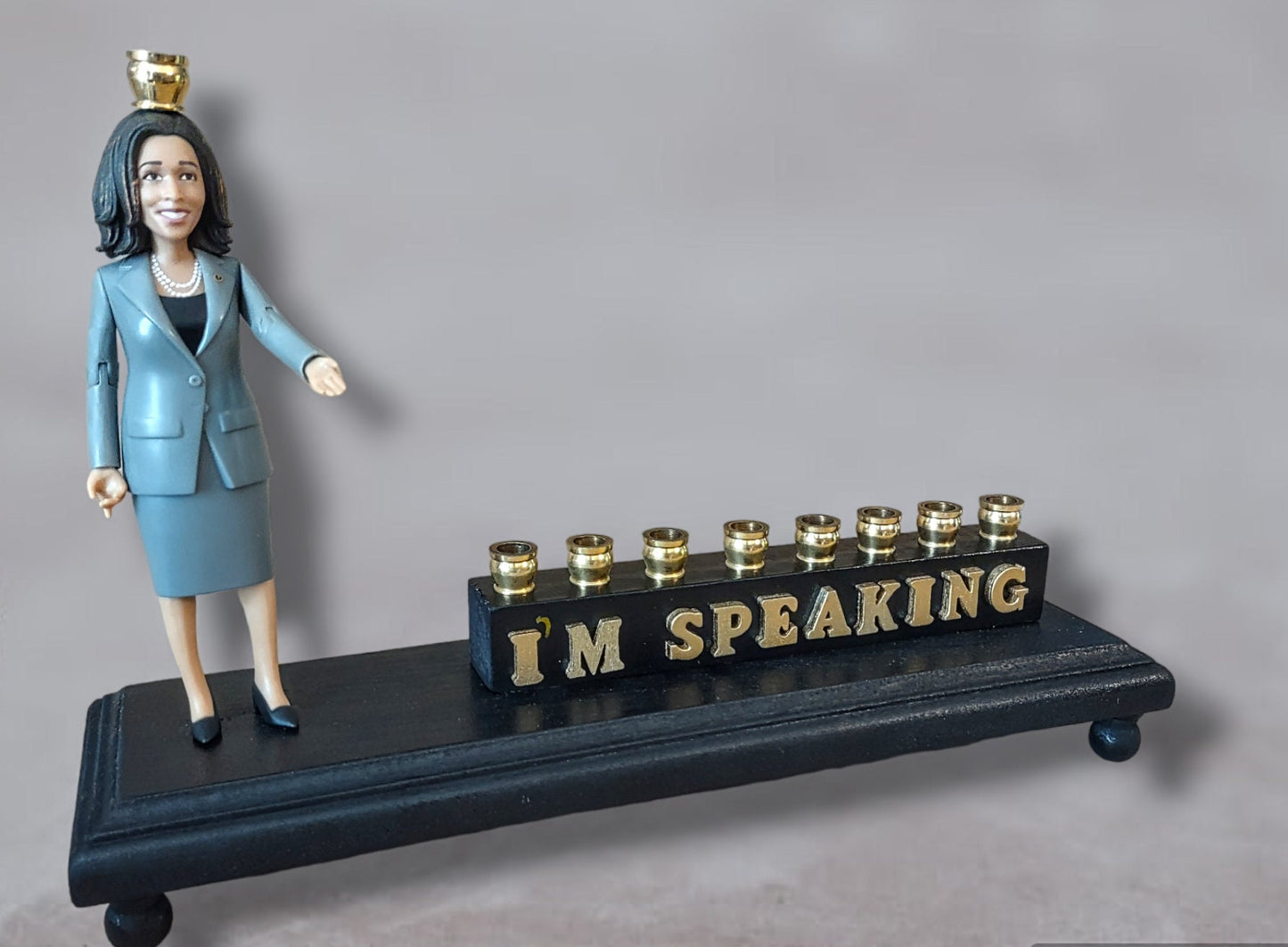 Kamala Harris I'm Speaking Vice President Menorah Candle Holder Hanukkah Judaica Hebrew Repurposed Jewish unique