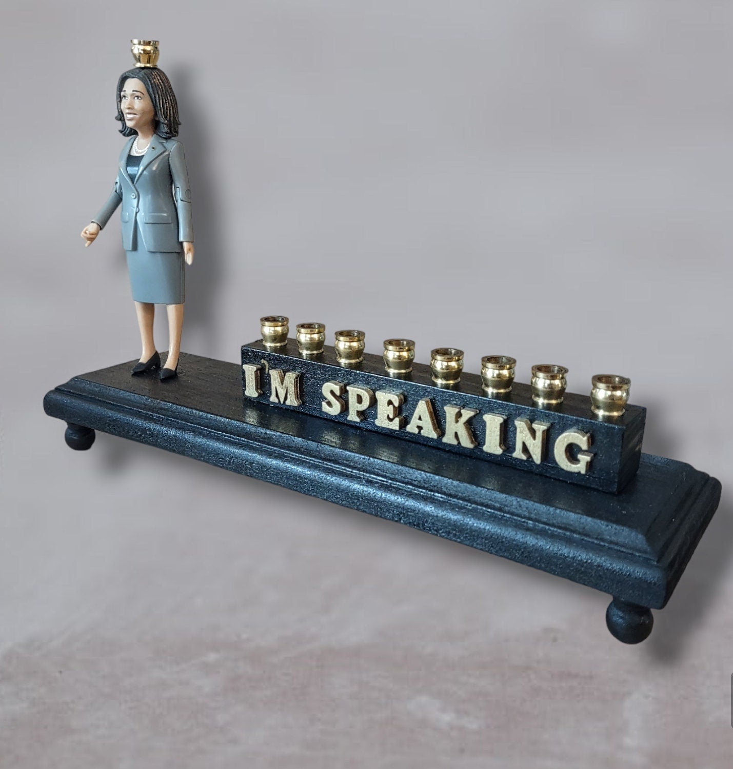 Kamala Harris I'm Speaking Vice President Menorah Candle Holder Hanukkah Judaica Hebrew Repurposed Jewish unique
