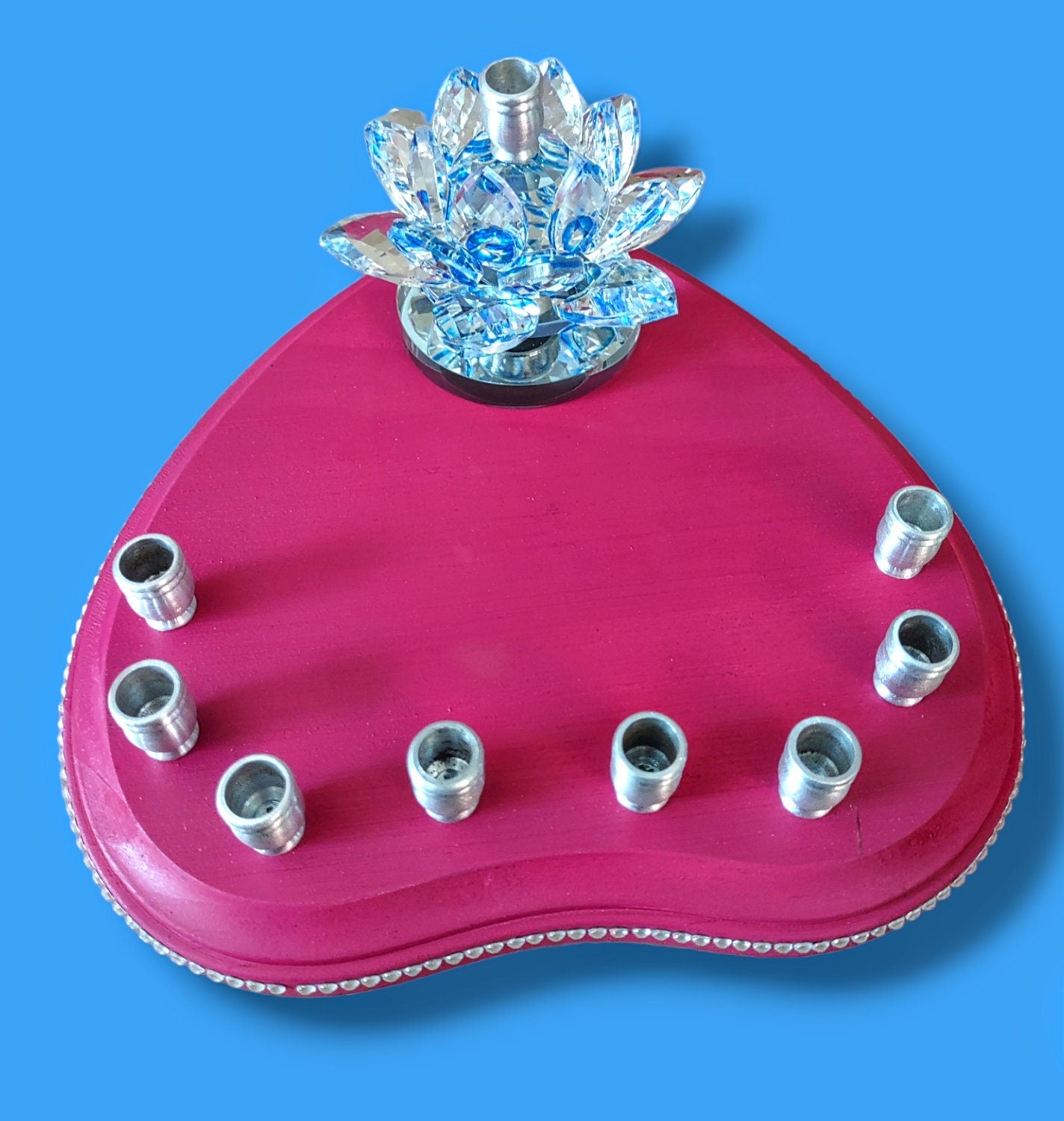 Crystal Lily spinning Menorah pink silver Hanukkiah Judaica Unique flower Gift Jewish Hanukkah personalize