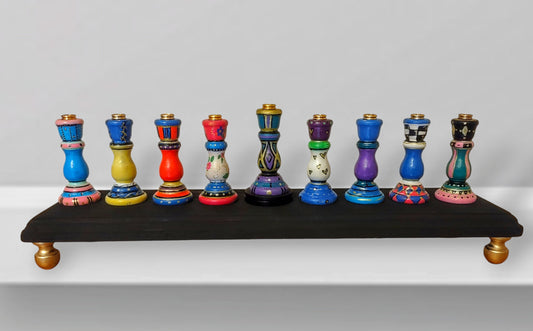 Colorful Hand-painted checkerboard Tapered Candle Stick Menorah