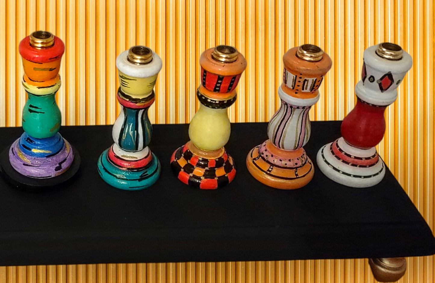 Colorful Hand-painted checkerboard Tapered Candle Stick Menorah