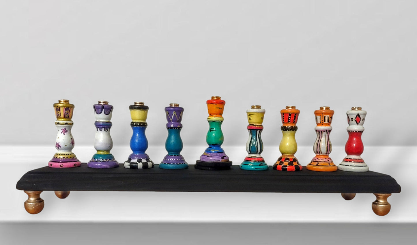 Colorful Hand-painted checkerboard Tapered Candle Stick Menorah