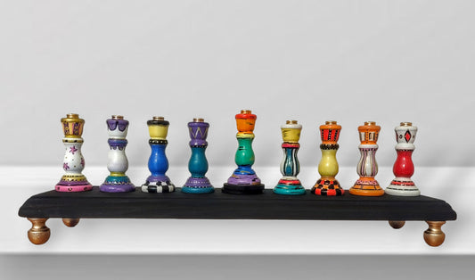 Colorful Hand-painted checkerboard Tapered Candle Stick Menorah