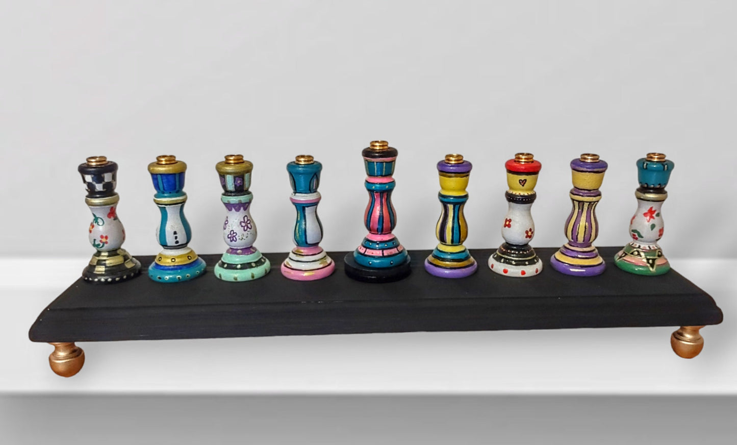 Colorful Hand-painted checkerboard Tapered Candle Stick Menorah