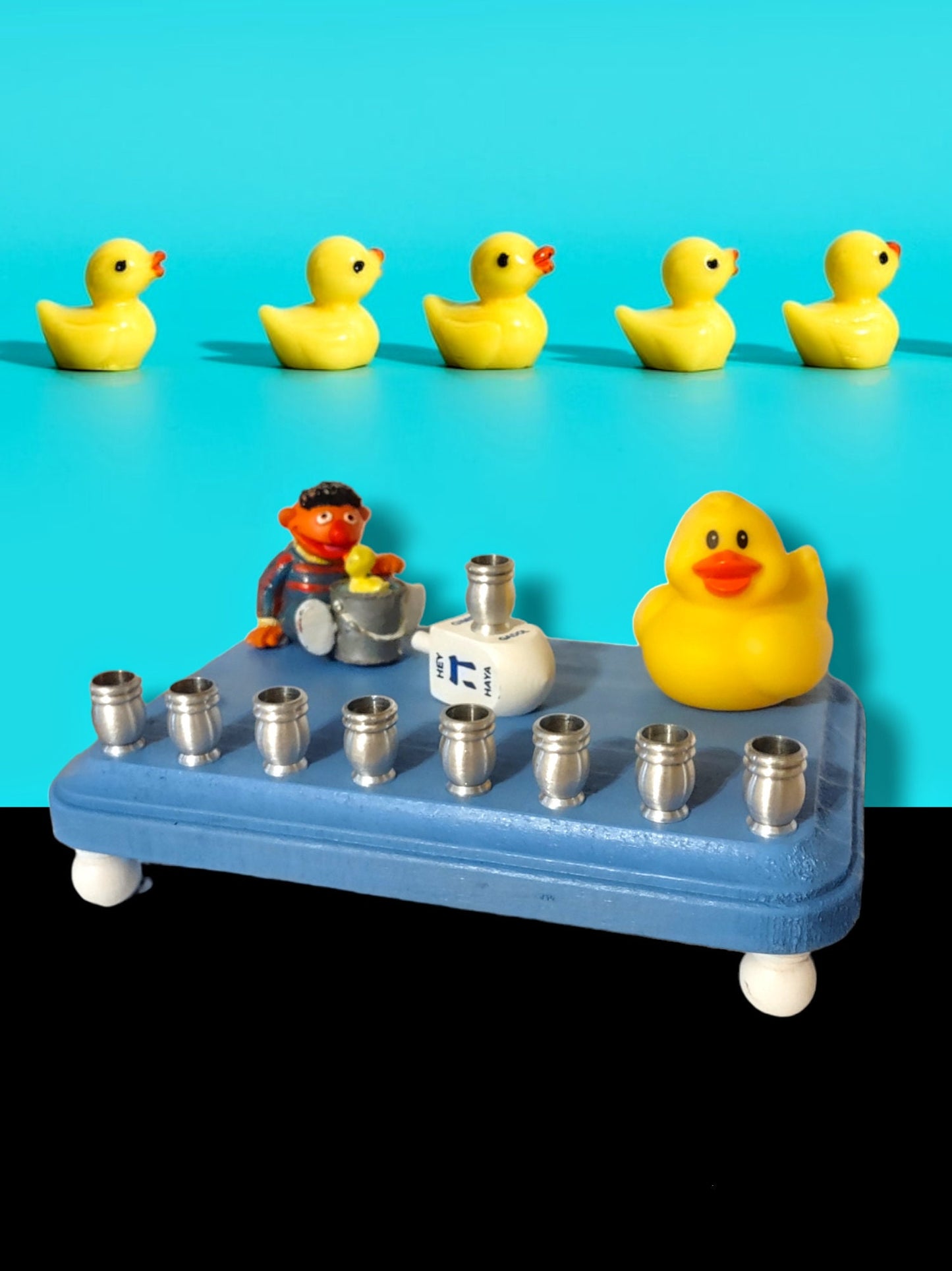 Sesame Street Rubber Ducky Menorah, Repurposed Toy Hanukkiah