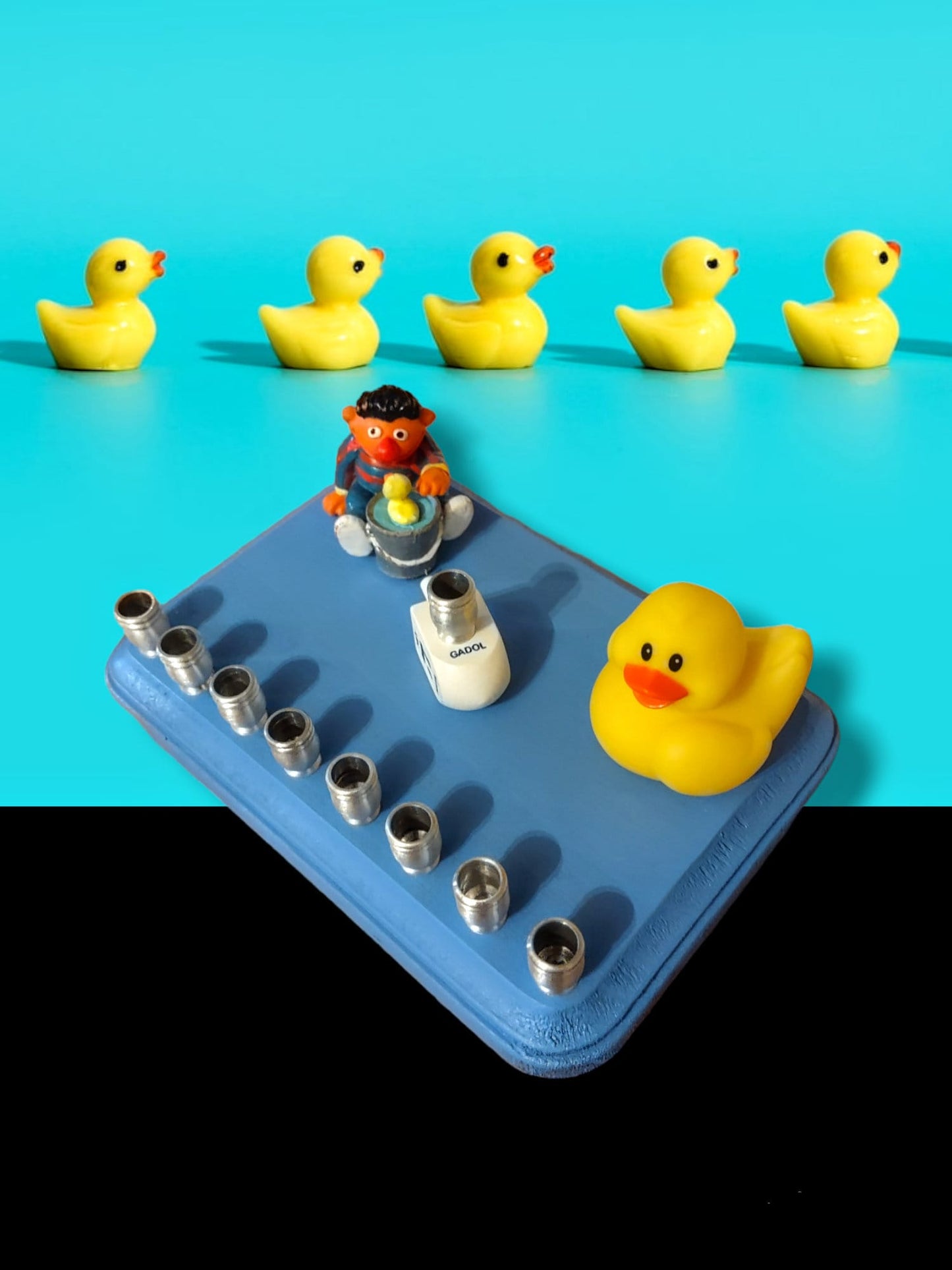 Sesame Street Rubber Ducky Menorah, Repurposed Toy Hanukkiah