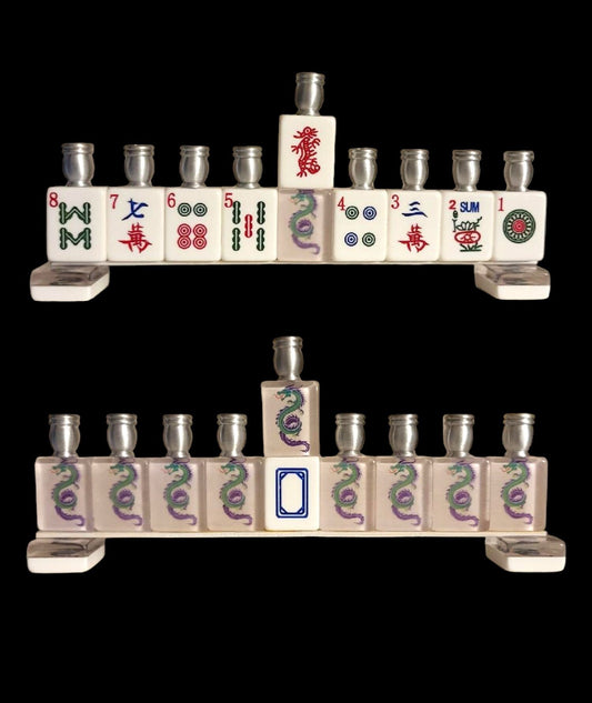 MahJong Menorah unique Repurposed Judaica Game Hanukkiah Chanukah candles Jewish