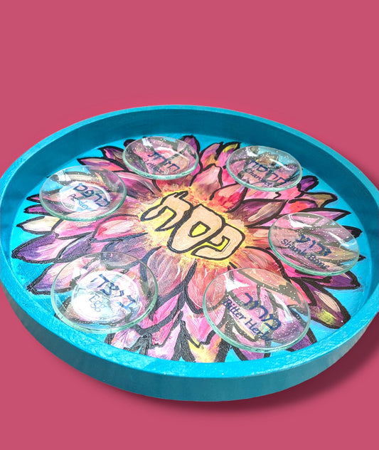 Spring Flower Passover Pesach Seder Plate Judaica hand-painted