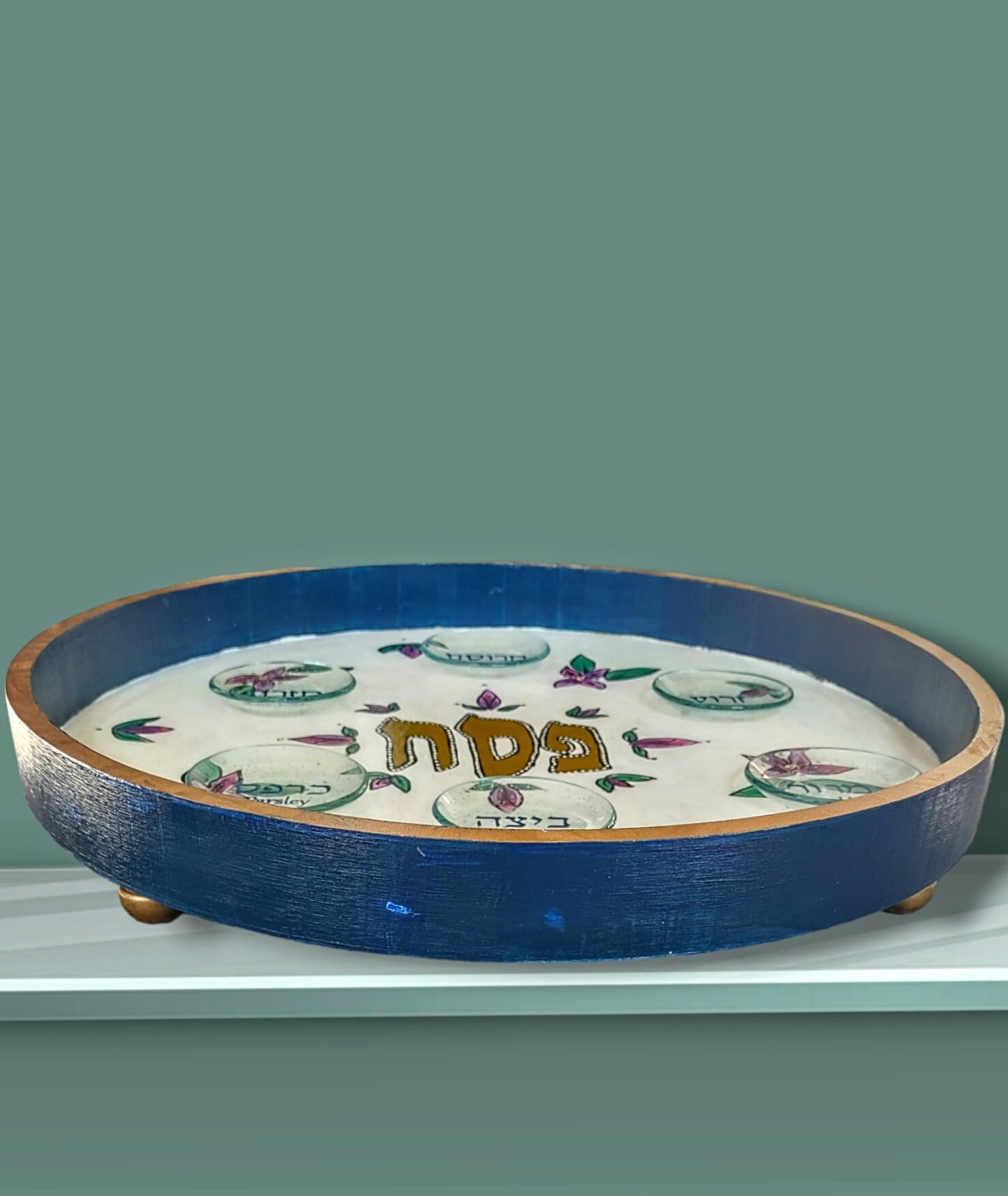 Flower Passover Pesach Seder Plate Judaica hand-painted