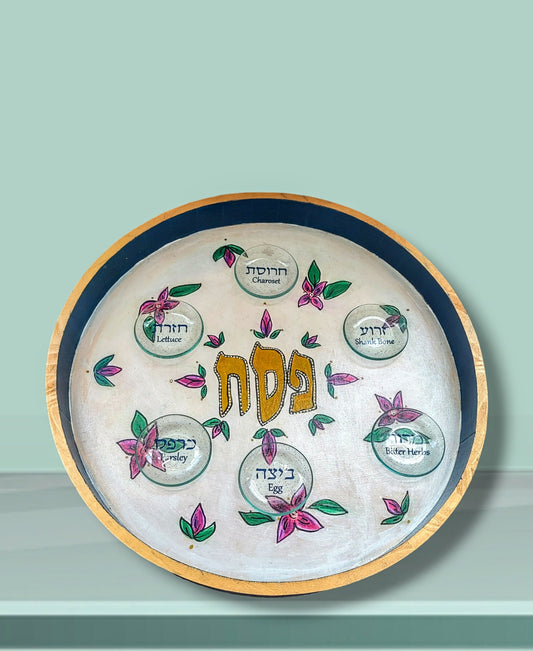 Flower Passover Pesach Seder Plate Judaica hand-painted