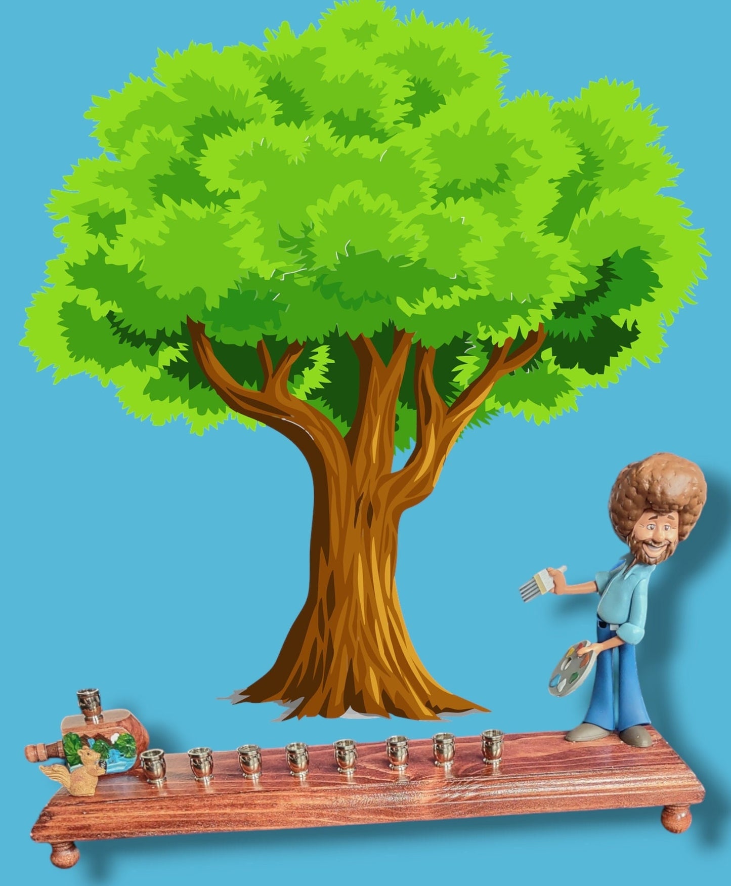 Collector Bob Ross Menorah Candle Hanukkah Judaica Repurposed Jewish Happy Little Trees