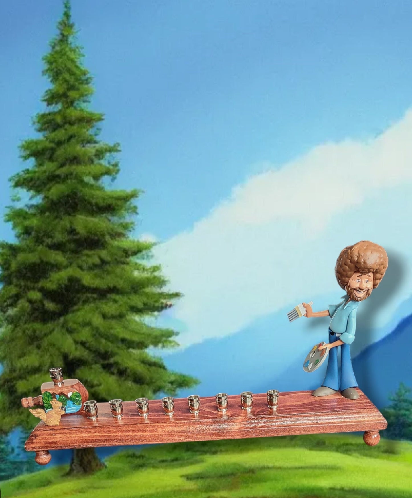 Collector Bob Ross Menorah Candle Hanukkah Judaica Repurposed Jewish Happy Little Trees