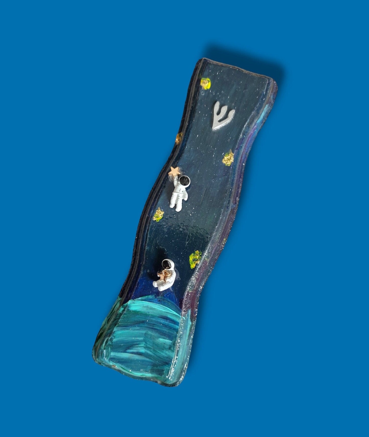 Astronaut Mezuzah, Sparkly Black Paint Pour, Kids Upsherin Gift