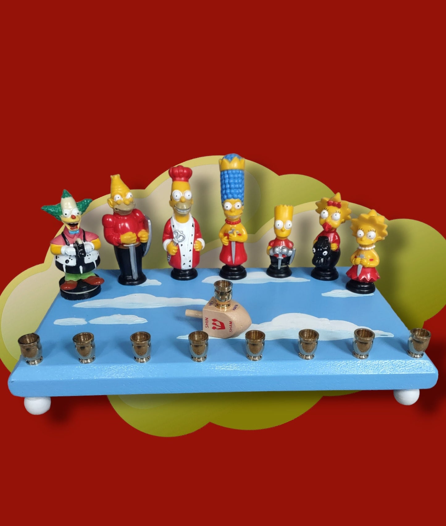 Simpsons Menorah, Repurposed Toy Hanukkiah, Handmade Judaica