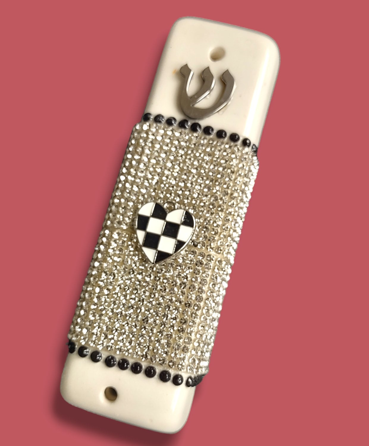 Ceramic Checkerboard Rhinestone Mezuzah Case, Judaica Gift