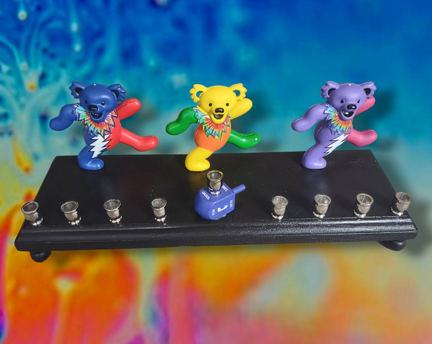 Grateful Dead Dancing Bears Collectible Menorah Judaica Hanukkiah Repurposed Figure