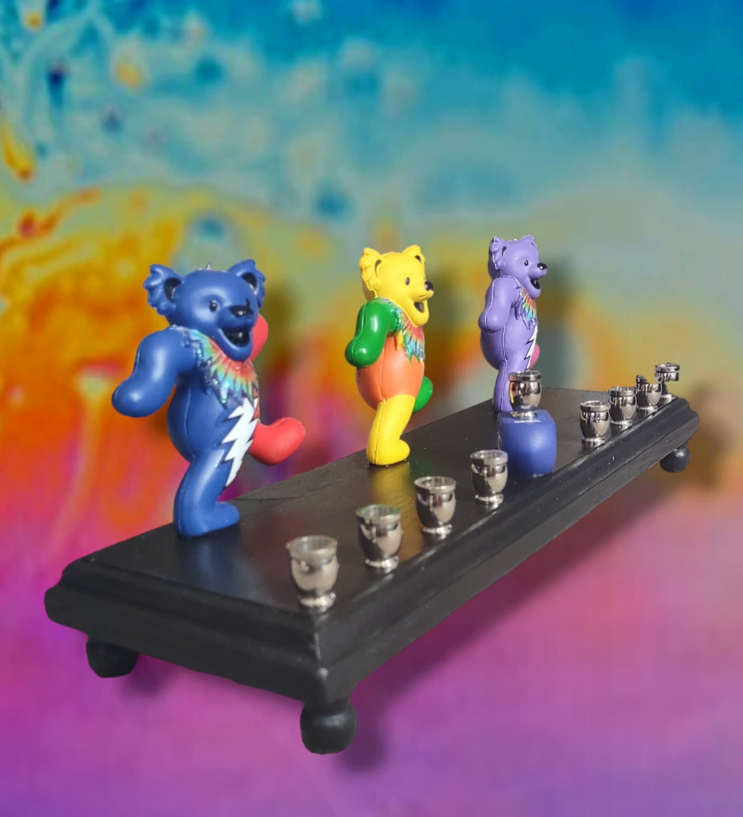 Grateful Dead Dancing Bears Collectible Menorah Judaica Hanukkiah Repurposed Figure