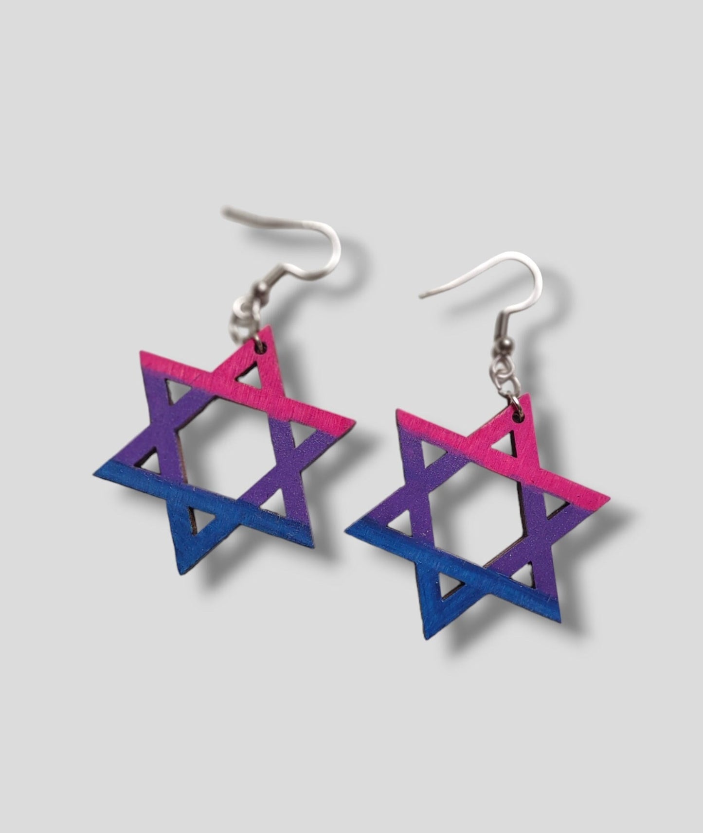 Handmade Bisexual Flag Star of David Earrings, LGBTQ+ Jewish Pride