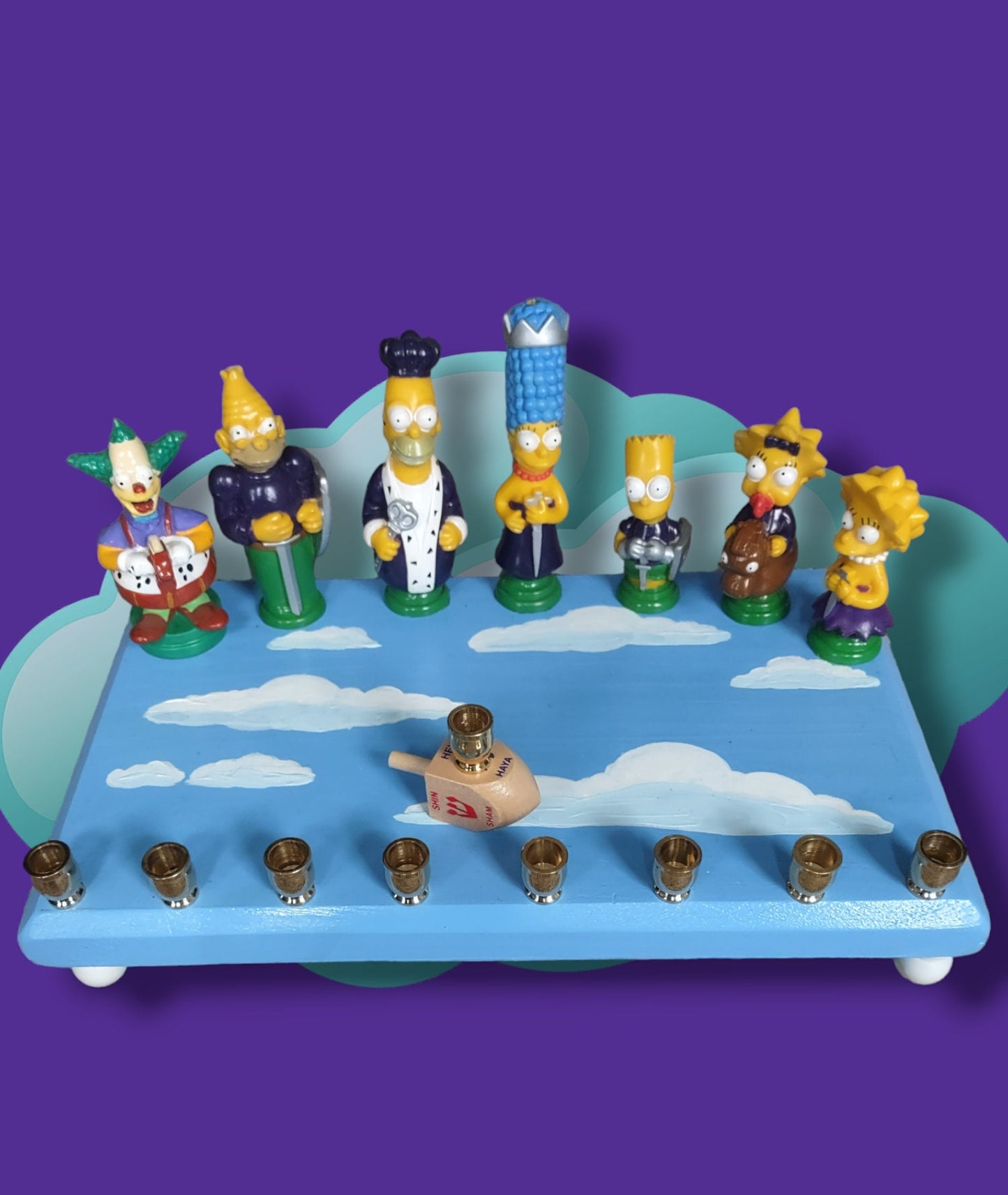 Simpsons Menorah, Repurposed Toy Hanukkiah, Handmade Judaica
