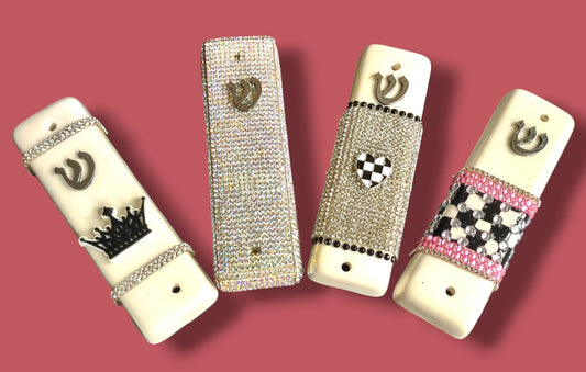 Ceramic Checkerboard Rhinestone Mezuzah Case, Judaica Gift