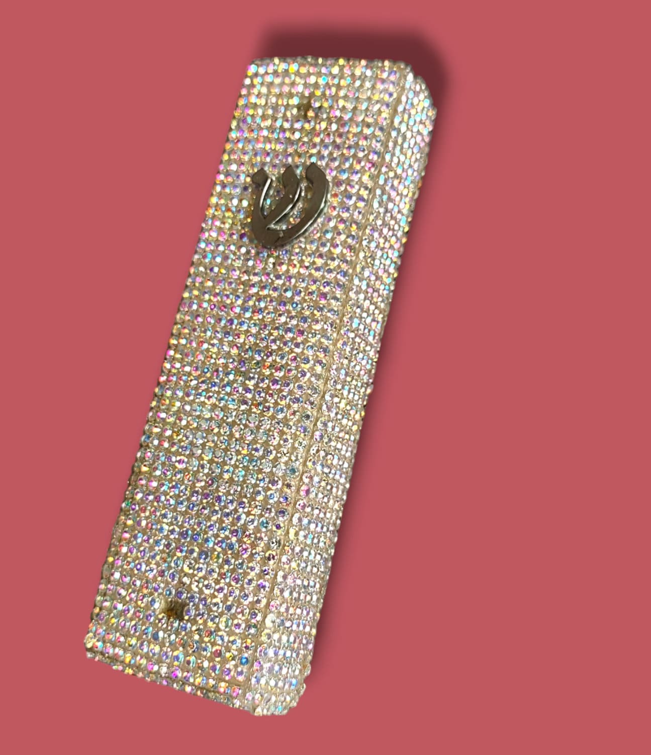 Ceramic Checkerboard Rhinestone Mezuzah Case, Judaica Gift