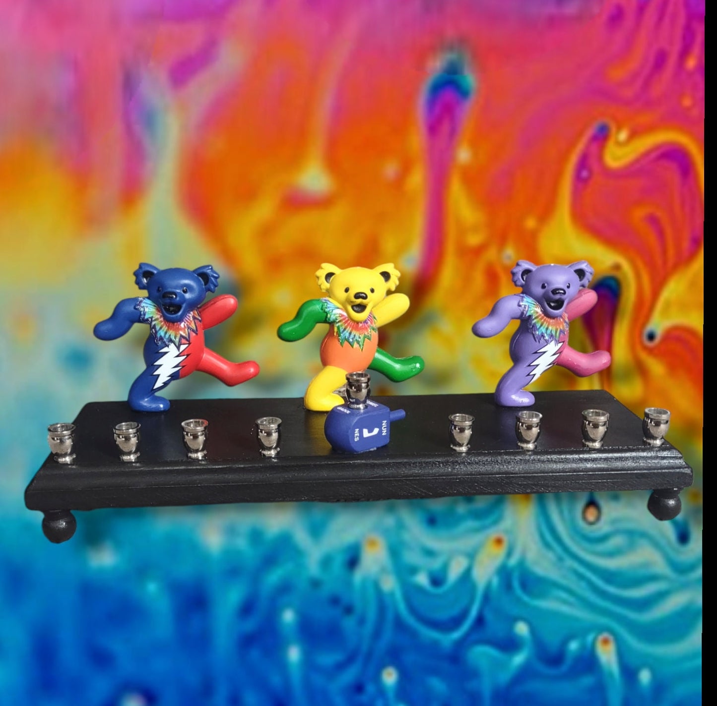Grateful Dead Dancing Bears Collectible Menorah Judaica Hanukkiah Repurposed Figure