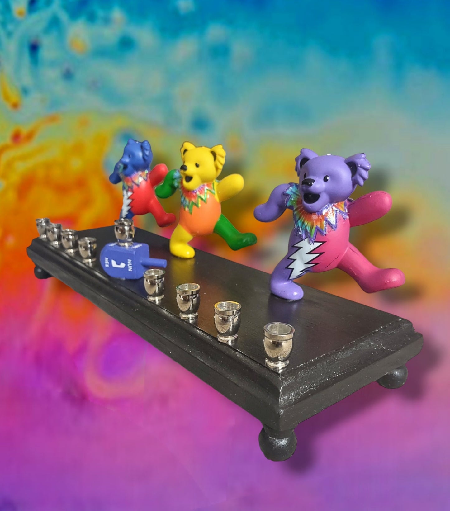 Grateful Dead Dancing Bears Collectible Menorah Judaica Hanukkiah Repurposed Figure