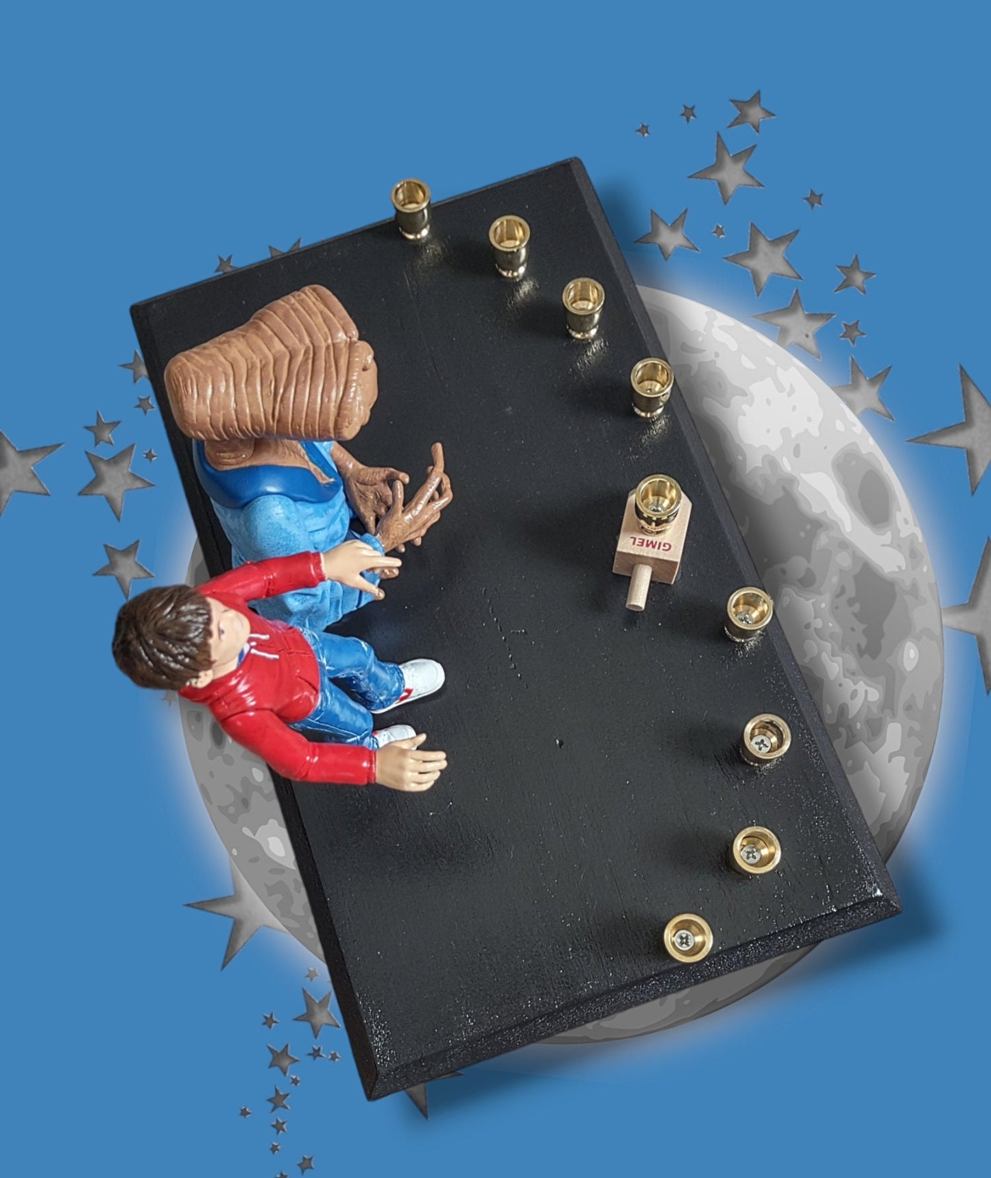 Collector E.T. Menorah ET and Elliot Pop Culture Judaica Hanukkiah Repurposed Toys