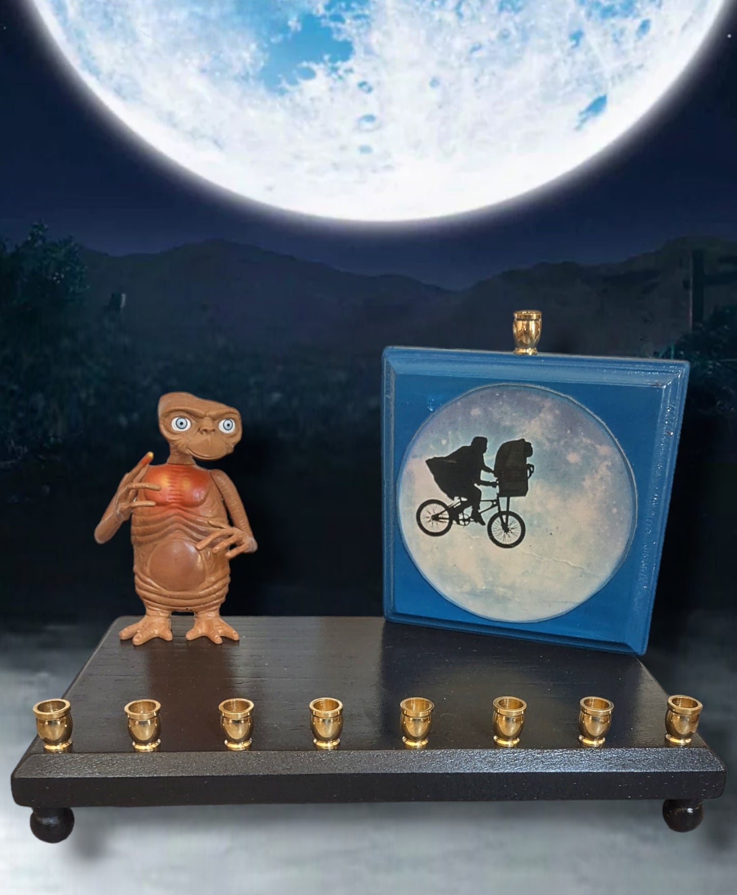 E.T. Collector's Silhouette Menorah Pop Culture Judaica Hanukkiah Repurposed Toys