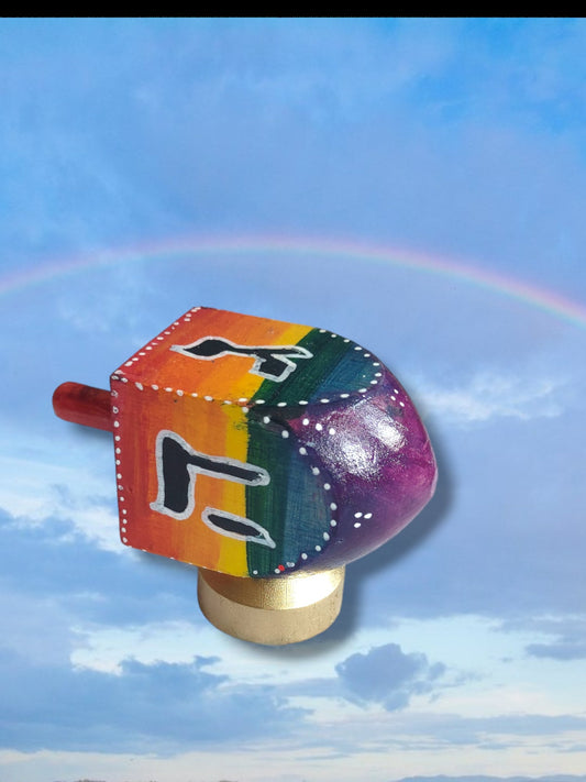 Stained Wood Rainbow Dreidel lgbtq unique Judaica gift Jewish Hanukkah