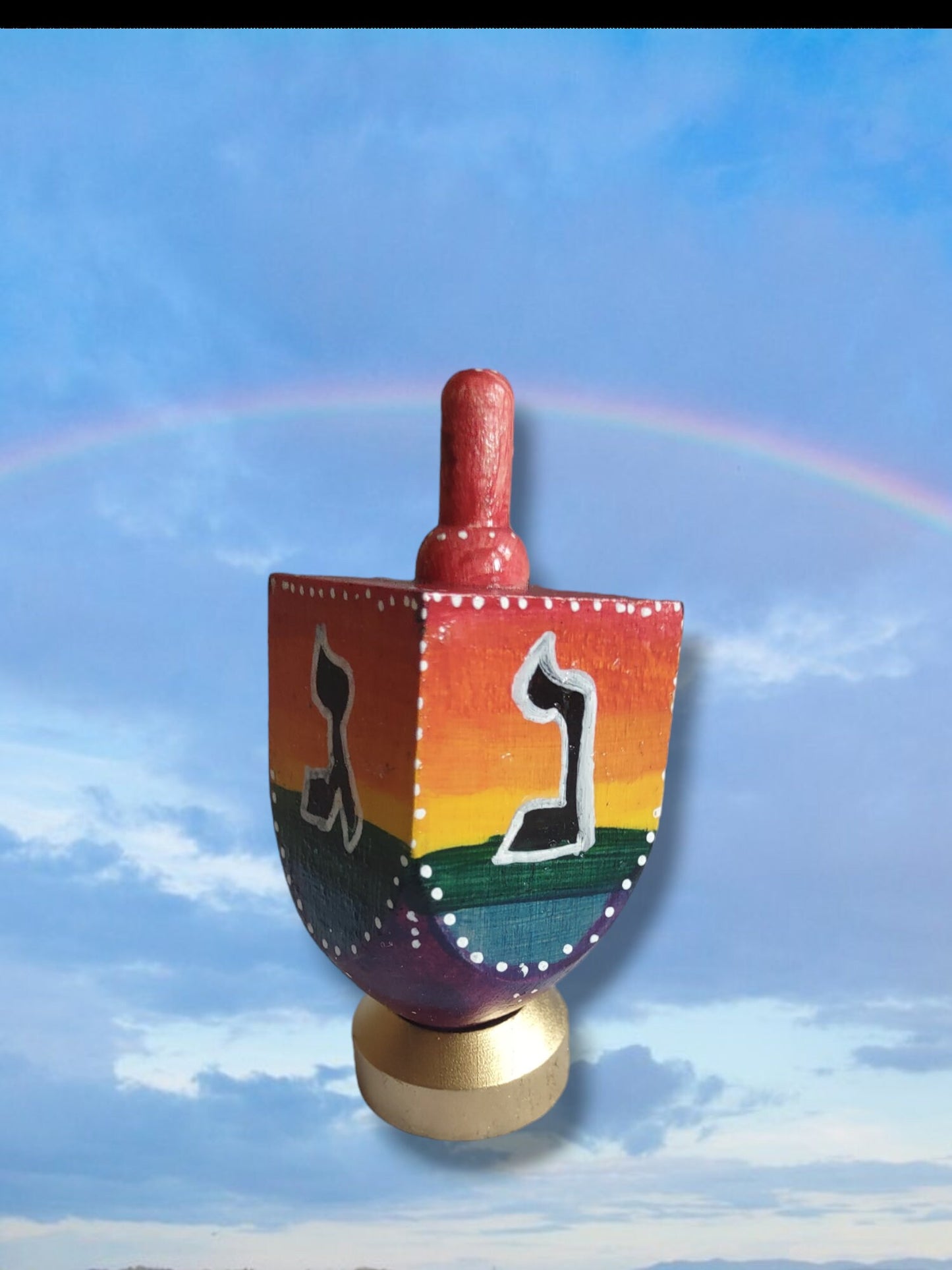 Stained Wood Rainbow Dreidel lgbtq unique Judaica gift Jewish Hanukkah