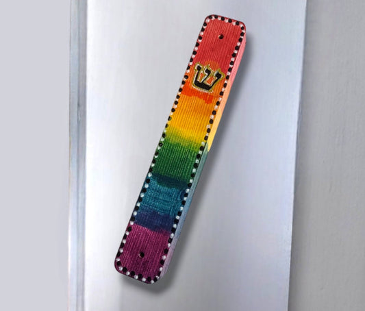 Stained Wood Rainbow Mezuzah lgbtq unique Judaica gift Jewish Hanukkah Mezuzot