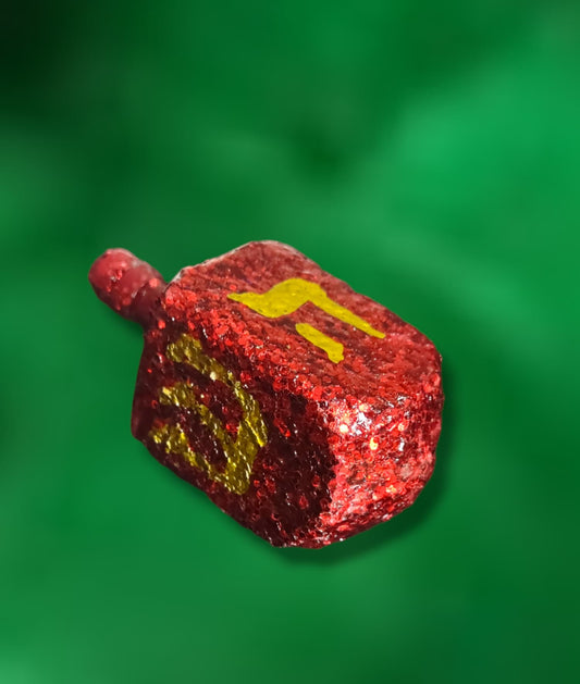 Hand Painted Ruby Glitter Dreidel, Unique Hanukkah Gift with Stand