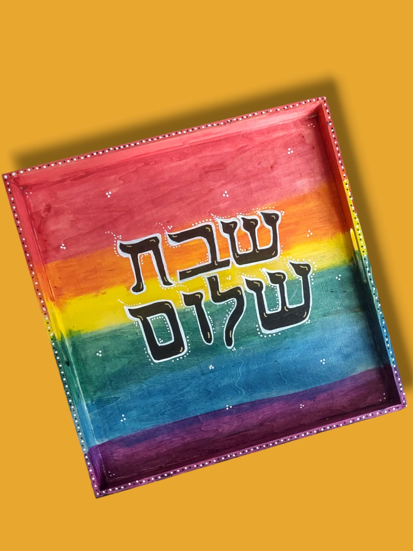 Stained Rainbow Wood Challah Plate: Hand-Painted Pesach Plate