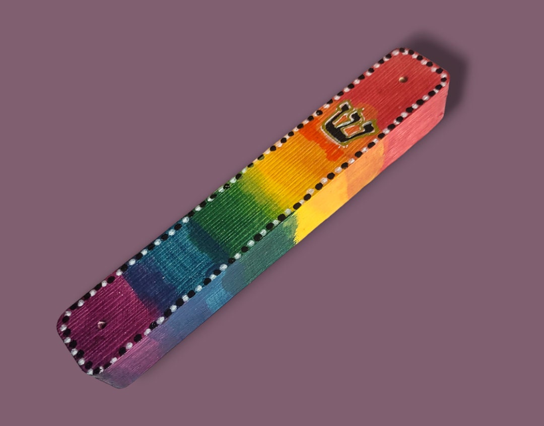 Stained Wood Rainbow Mezuzah lgbtq unique Judaica gift Jewish Hanukkah Mezuzot