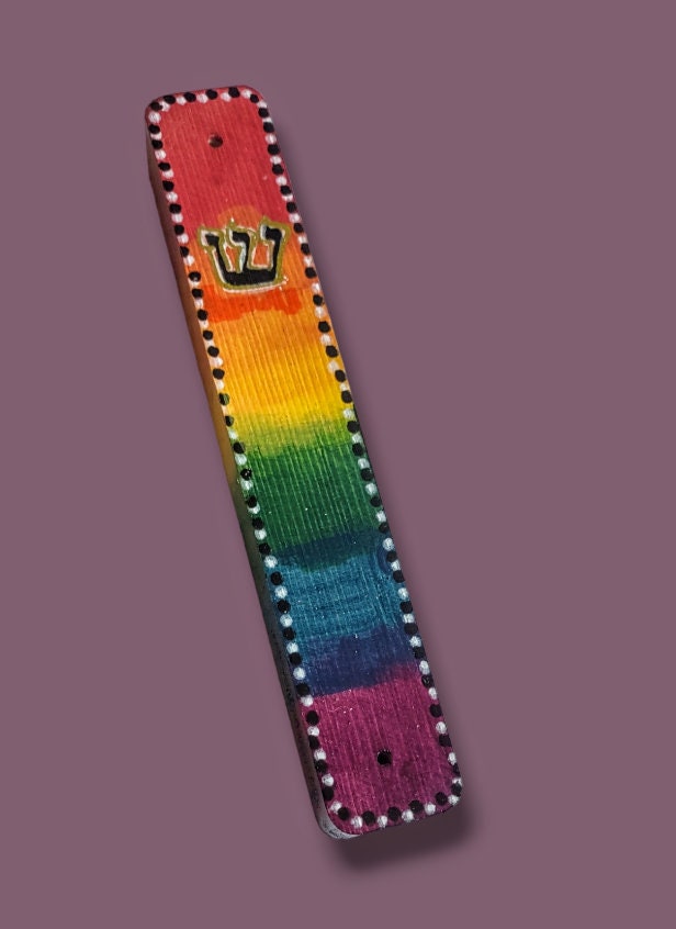 Stained Wood Rainbow Mezuzah lgbtq unique Judaica gift Jewish Hanukkah Mezuzot
