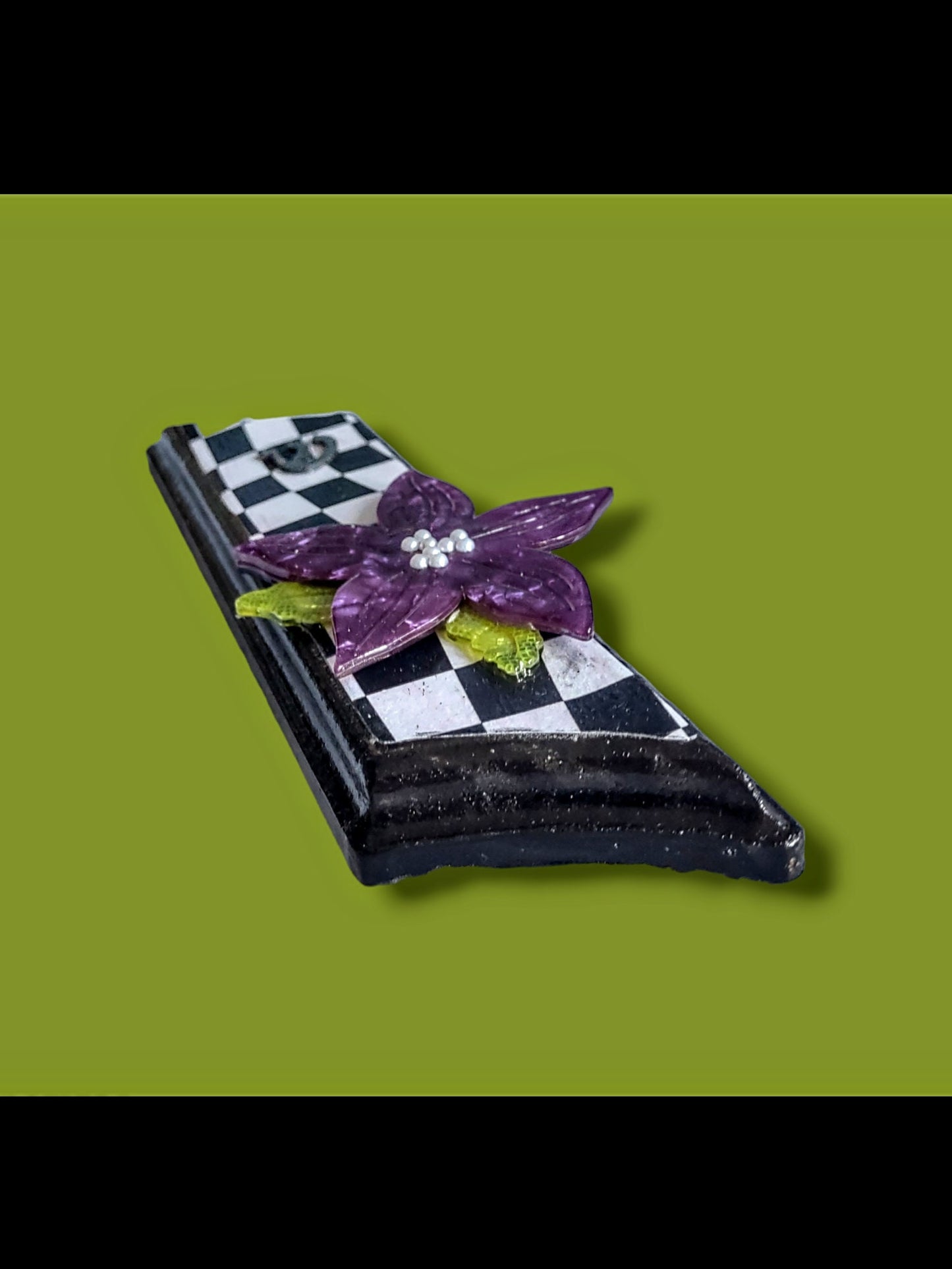 Wooden Black and White Decoupage and Purple Flower Mezuzah Mezuzot